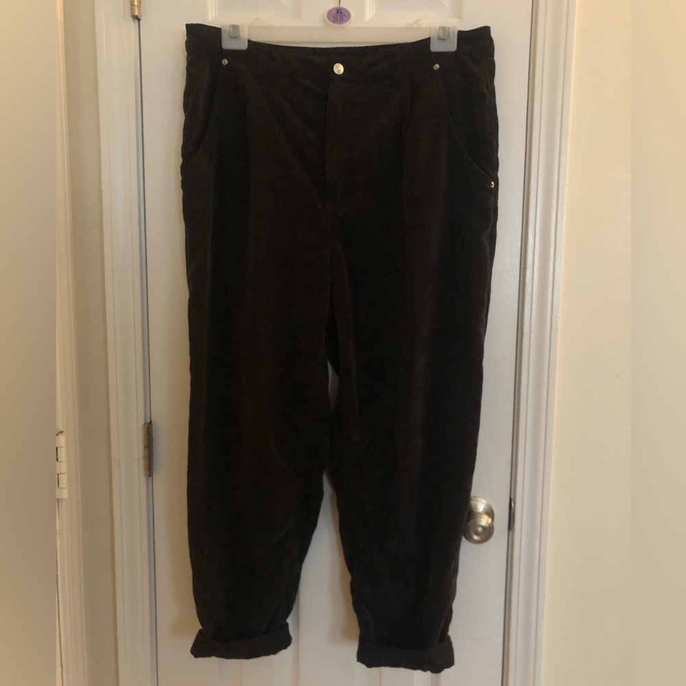 H&M Divided Black Corduroy Pants Size 16 Cuffed Hem